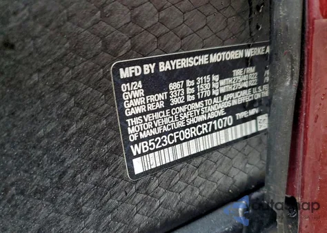 2024 BMW Ix xDrive50 z USA, uszkodzony, nr VIN WB523CF08RCR71070